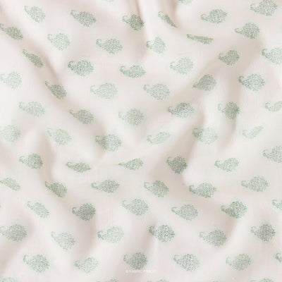Fabric Pandit Cut Piece (CUT PIECE) Off-White and Green Block Paisely Pattern Digital Printed Cotton Fabric (Width 43 Inches)