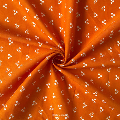 Fabric Pandit Cut Piece (CUT PIECE) Orange and White Triple Dots Bandhani Pattern Hand Block Printed Pure Cotton Fabric (Width 42 Inches)