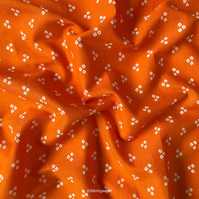 Fabric Pandit Cut Piece (CUT PIECE) Orange and White Triple Dots Bandhani Pattern Hand Block Printed Pure Cotton Fabric (Width 42 Inches)