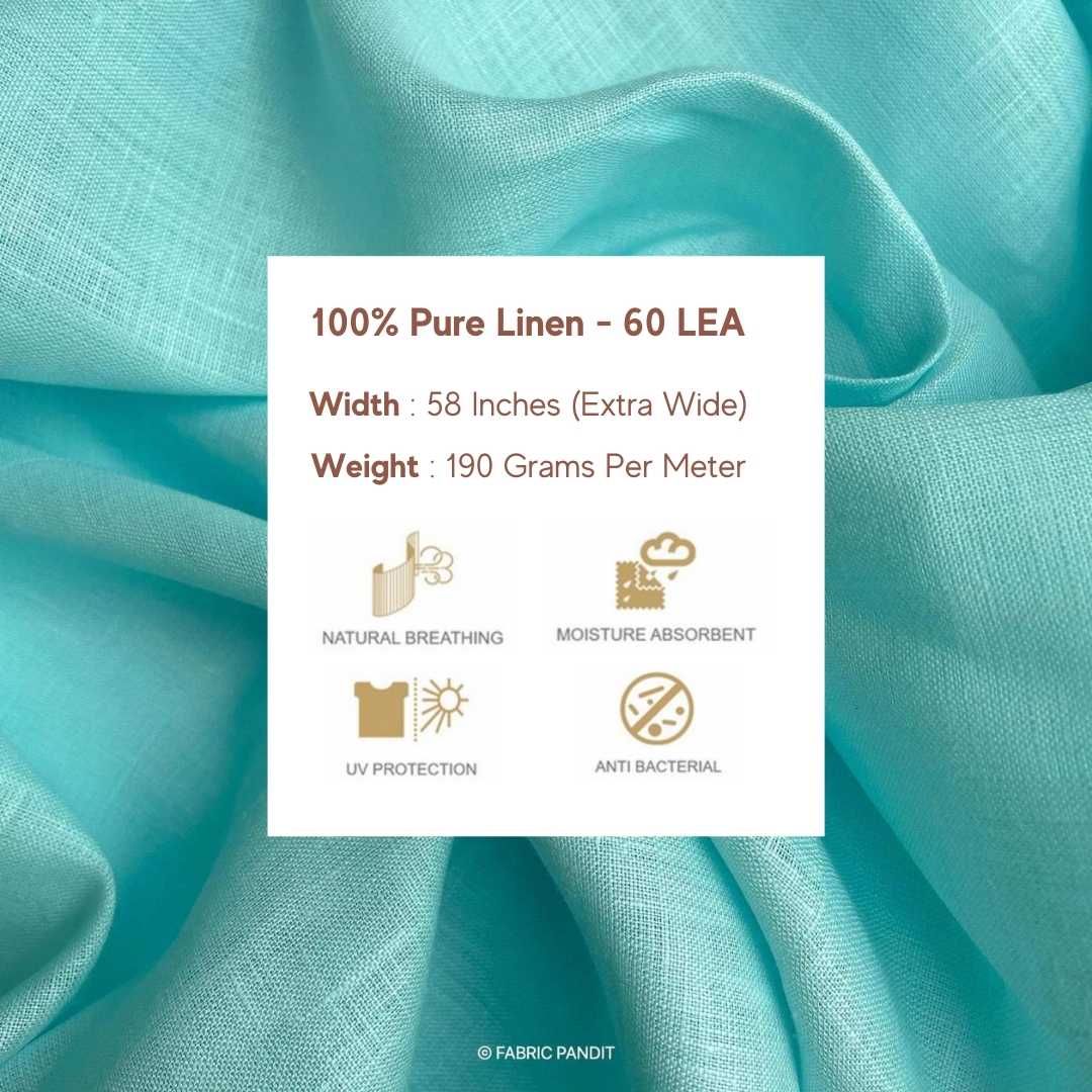 Fabric Pandit Cut Piece (CUT PIECE) Pale Turquoise Plain Premium 60 Lea Pure Linen Fabric (Width 58 inch)