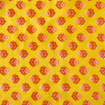 Fabric Pandit Cut Piece (CUT PIECE) Peach & Yellow Floral Pattern Screen Printed Pure Cotton Fabric (Width 43 inches)