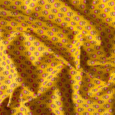Fabric Pandit Cut Piece (CUT PIECE) Pink & Yellow Mini Carnations Screen Printed Pure Cotton Fabric (Width 43 inches)