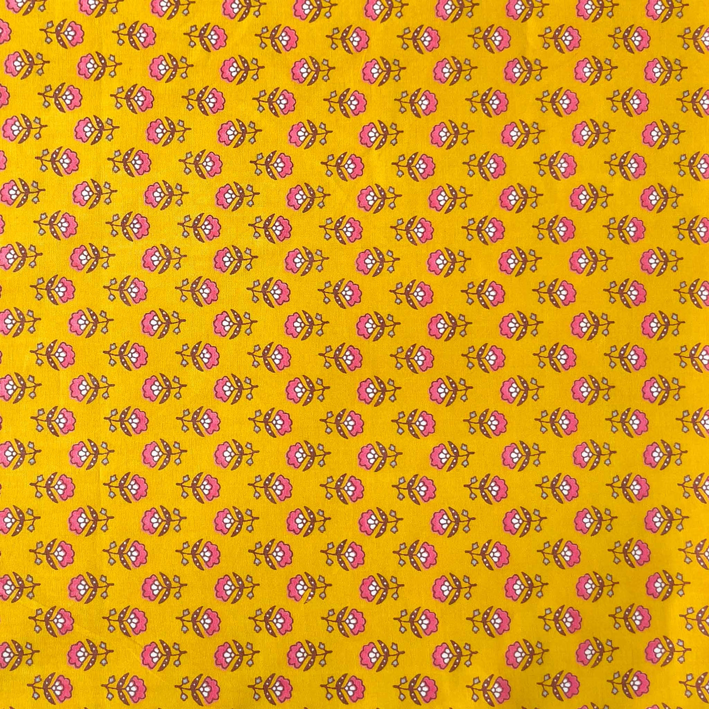 Fabric Pandit Cut Piece (CUT PIECE) Pink & Yellow Mini Carnations Screen Printed Pure Cotton Fabric (Width 43 inches)