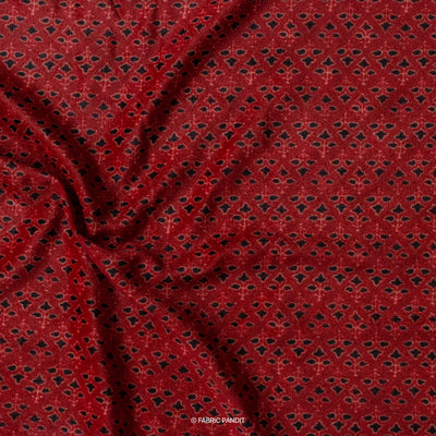 Fabric Pandit Cut Piece (CUT PIECE) Red and Black Ajrak Geometric Pattern Digital Print Pure Velvet Fabric (Width 44 Inches)
