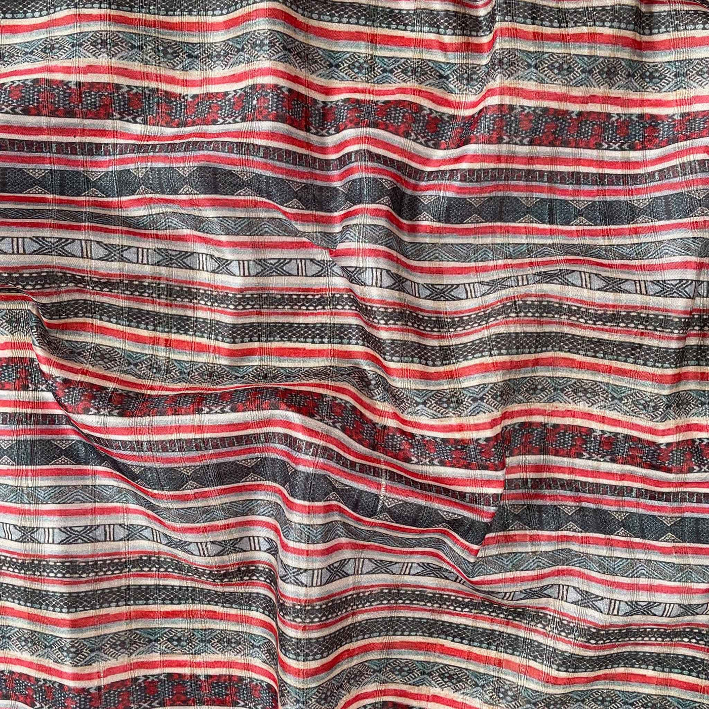 Fabric Pandit Cut Piece (CUT PIECE) Red and Black Tribal African Art Digital Printed Tussar Silk Fabric (Width 44 Inches)