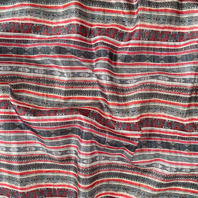 Fabric Pandit Cut Piece (CUT PIECE) Red and Black Tribal African Art Digital Printed Tussar Silk Fabric (Width 44 Inches)