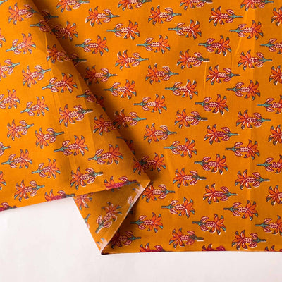 Fabric Pandit Cut Piece (CUT PIECE) Rust and Green Abstract Floral Pattern Screen Printed Pure Cotton Fabric (Width 43 inches)