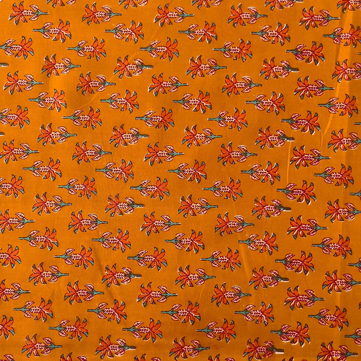 Fabric Pandit Cut Piece (CUT PIECE) Rust and Green Abstract Floral Pattern Screen Printed Pure Cotton Fabric (Width 43 inches)
