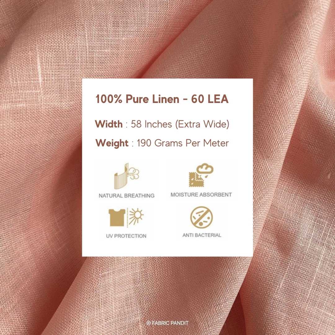 Fabric Pandit Cut Piece (Cut Piece) Salmon Peach Plain Premium 60 Lea Pure Linen Fabric (Width 58 inch)
