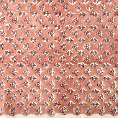 Fabric Pandit Cut Piece (CUT PIECE) Soft Peach Mughal Flower Pattern Hand Block Printed Pure Cotton Fabric (Width 43 inches)