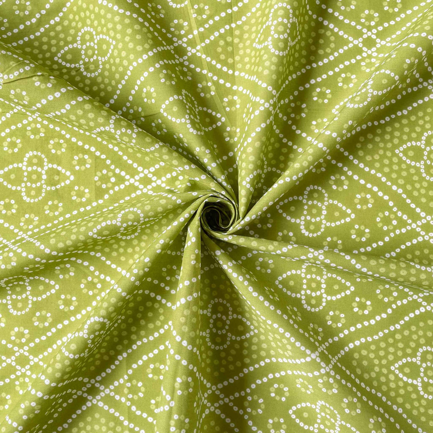 Fabric Pandit Cut Piece (CUT PIECE) Vibrant Green Traditional Floral Bandhani Pattern Hand Block Printed Pure Cotton Fabric Width (43 inches)