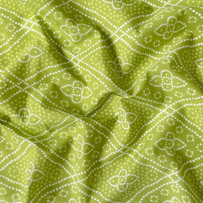 Fabric Pandit Cut Piece (CUT PIECE) Vibrant Green Traditional Floral Bandhani Pattern Hand Block Printed Pure Cotton Fabric Width (43 inches)