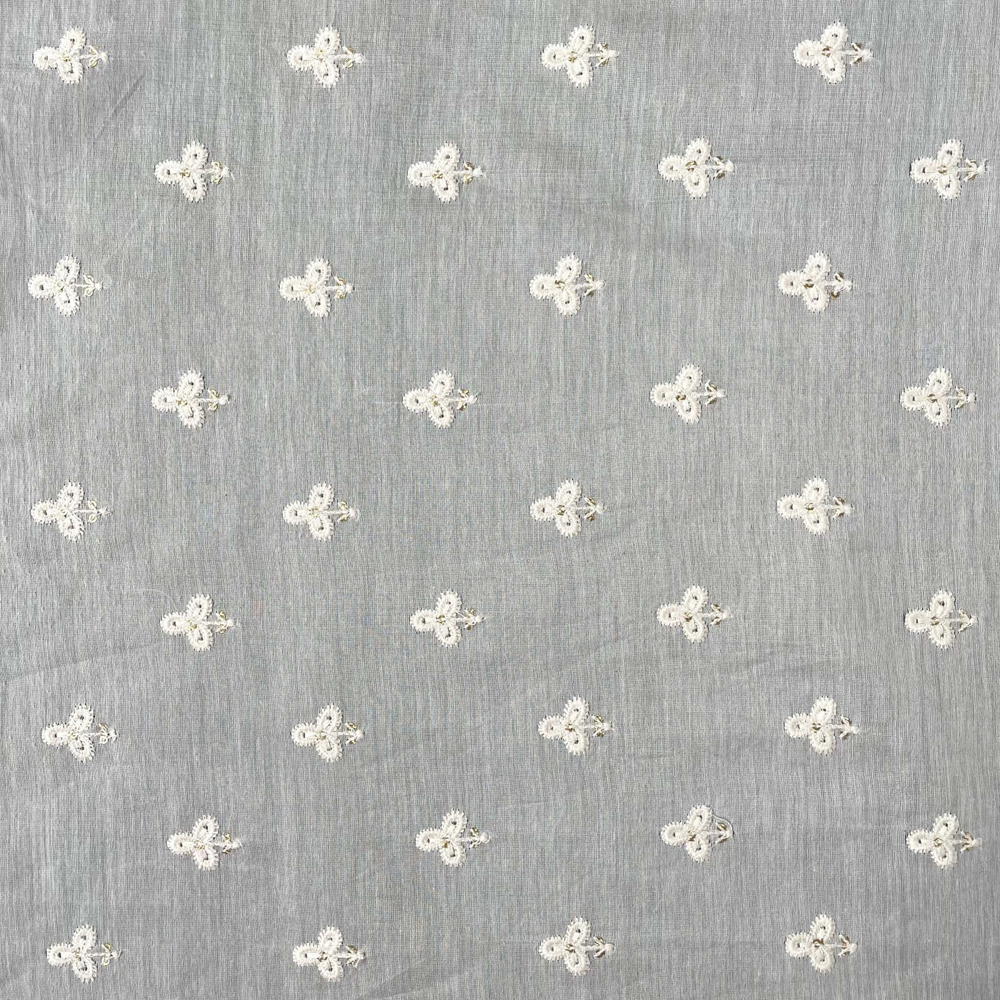 Fabric Pandit Cut Piece (CUT PIECE) White Dyeable Floral Patti Embroidered Pure Chanderi Fabric (Width 44 Inches)