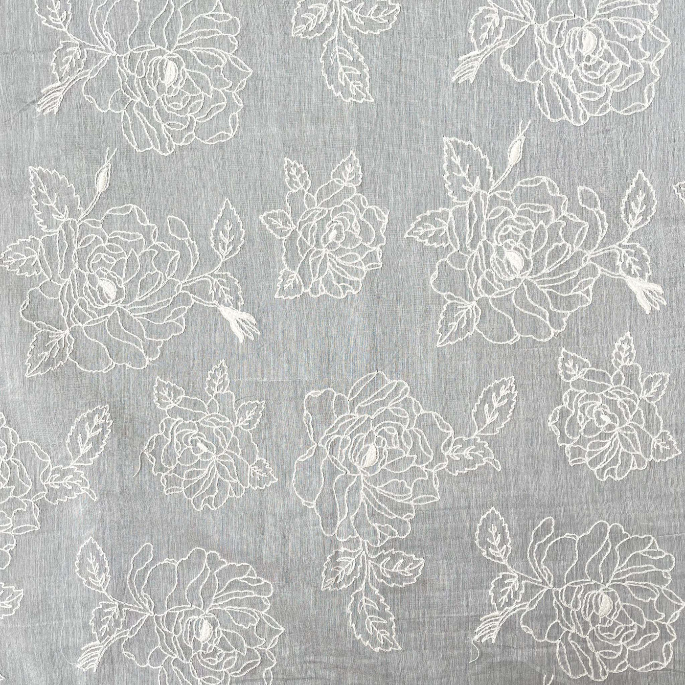 Fabric Pandit Cut Piece (CUT PIECE) White Dyeable Wild Flower Embroidered Pure Chanderi Fabric (Width 44 Inches)