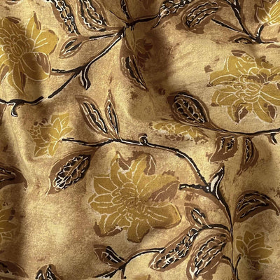 Fabric Pandit Cut Piece (CUT PIECE) Yellowish Brown Valley of Lilies Hand Block Printed Pure Cotton Fabric Width (43 inches)