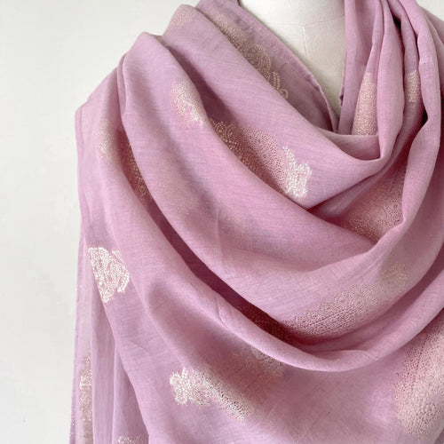 Fabric Pandit Dupatta Fabric Pandit Soft Lilac & Gold Woven Garden of Paisleys Pure Mul Cotton Dupatta (2.5 meters)