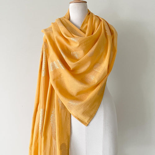 Fabric Pandit Dupatta Fabric Pandit Summer Yellow & Gold Woven Garden of Paisleys Pure Mul Cotton Dupatta (2.5 meters)