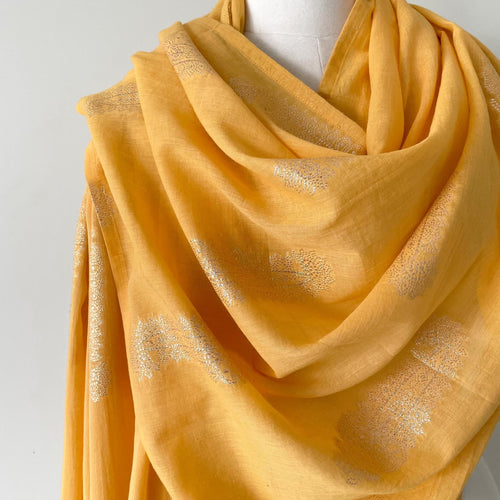 Fabric Pandit Dupatta Fabric Pandit Summer Yellow & Gold Woven Garden of Paisleys Pure Mul Cotton Dupatta (2.5 meters)