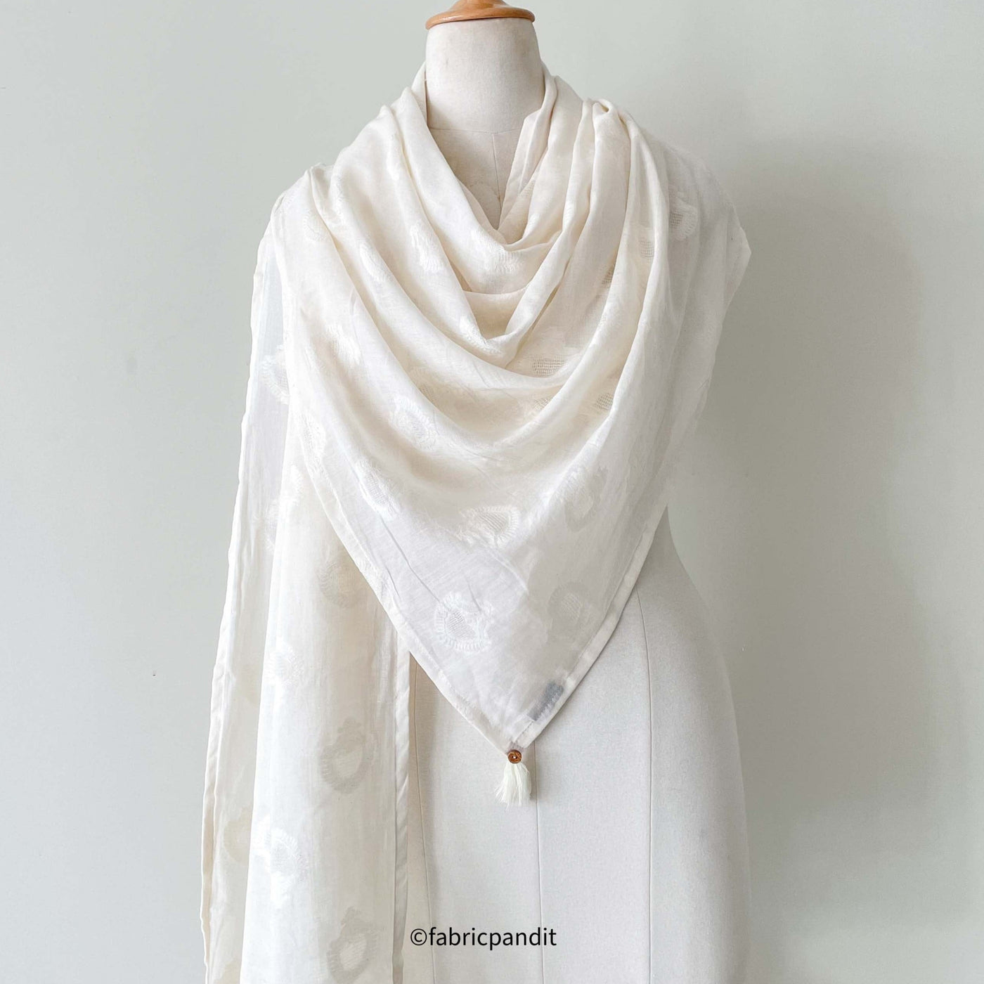 Fabric Pandit Dupatta Soft White Dyeable Woven The Queen of Night Pure Mul Cotton Dupatta (2.3 Meters)