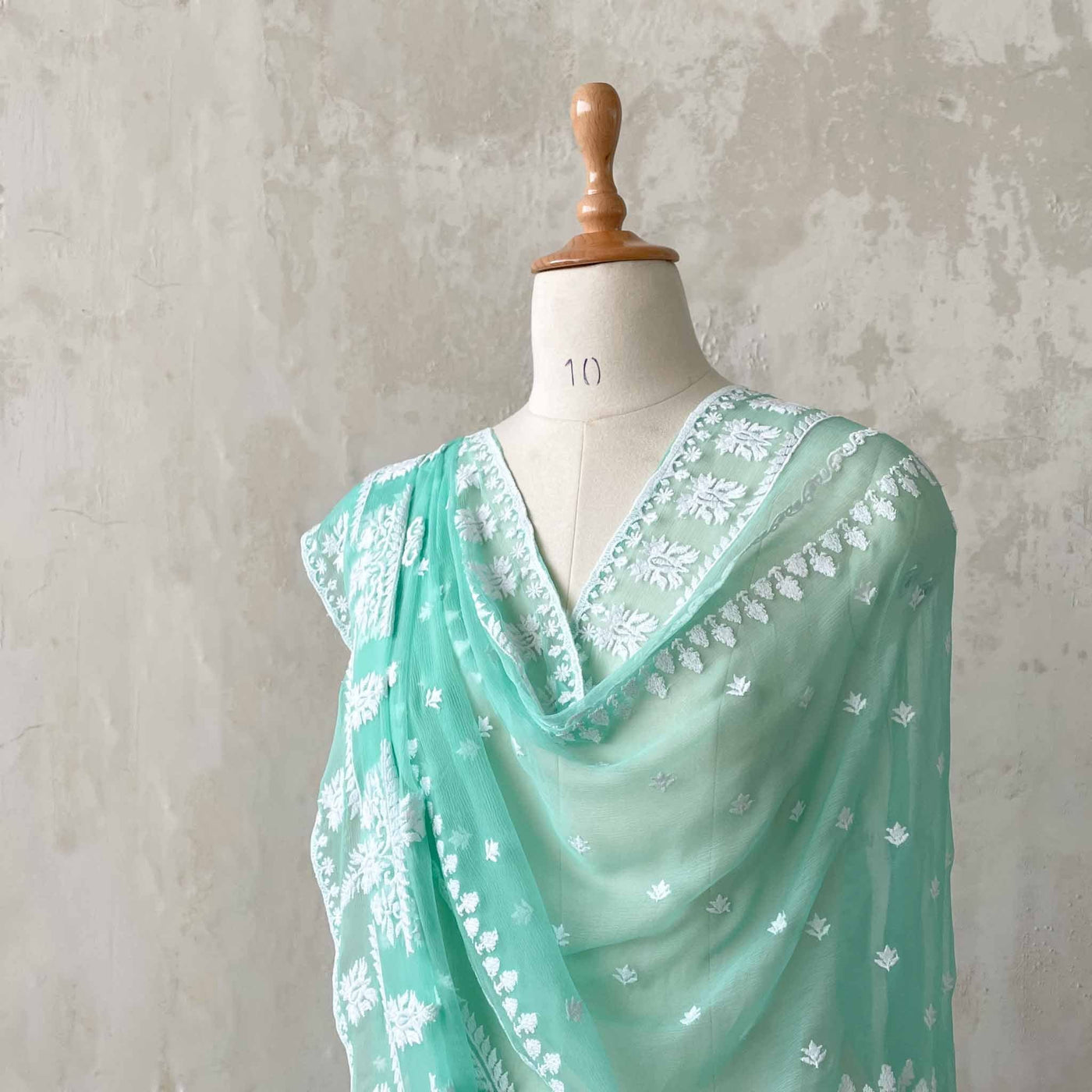 Fabric Pandit Dupatta Turquoise Floral Embroidered Pure Chiffon Dupatta