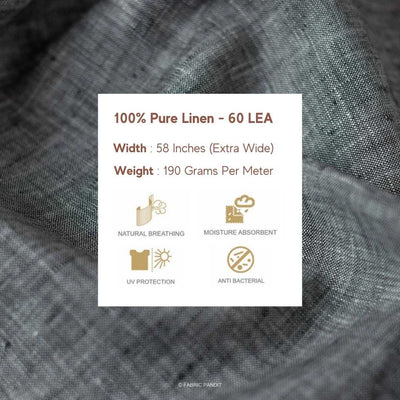 Fabric Pandit Fabric Anchor Grey Color Plain Yarn Dyed 60 Lea Pure Linen Fabric (58 Inches)