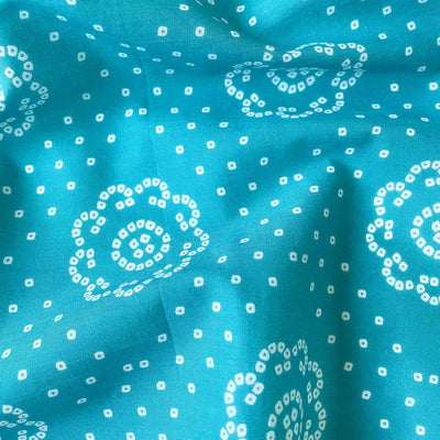 Fabric Pandit Fabric Aqua Blue & White Phool Bandhani Pattern Hand Block Printed Pure Cotton Fabirc Width (43 inches)