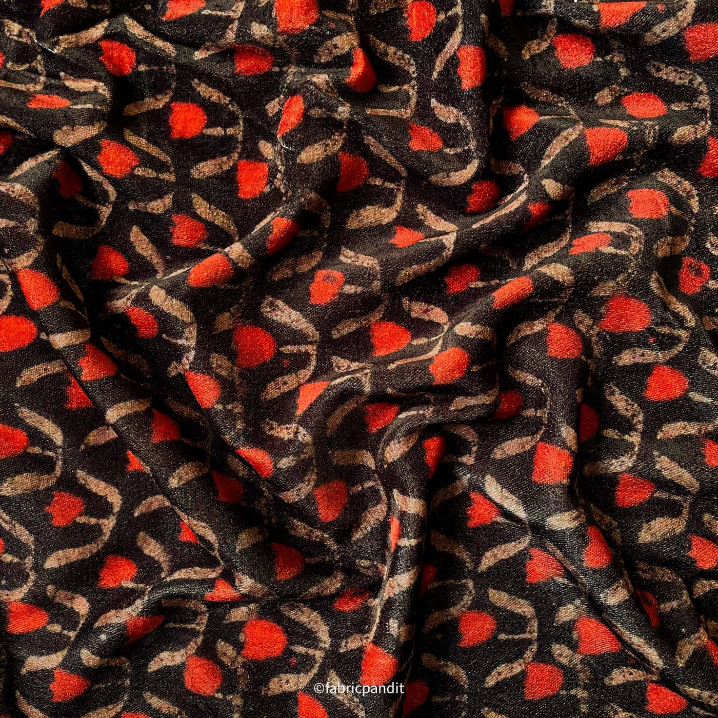 Fabric Pandit Fabric Black and Red Tulips All Over Digital Print Pure Velvet Fabric (Width 44 Inches)