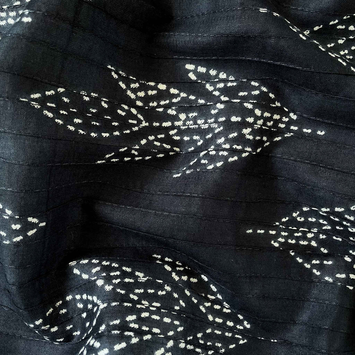 Fabric Pandit Fabric Black and White Leaf Pattern with Pintucks Hand Block Printed Pure Cotton Fabric (Width 36 inches)