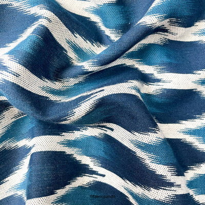 Fabric Pandit Fabric Blue & White Shaded Ikat Hand Block Printed Pure Cotton Linen Fabric (Width 42 inches)