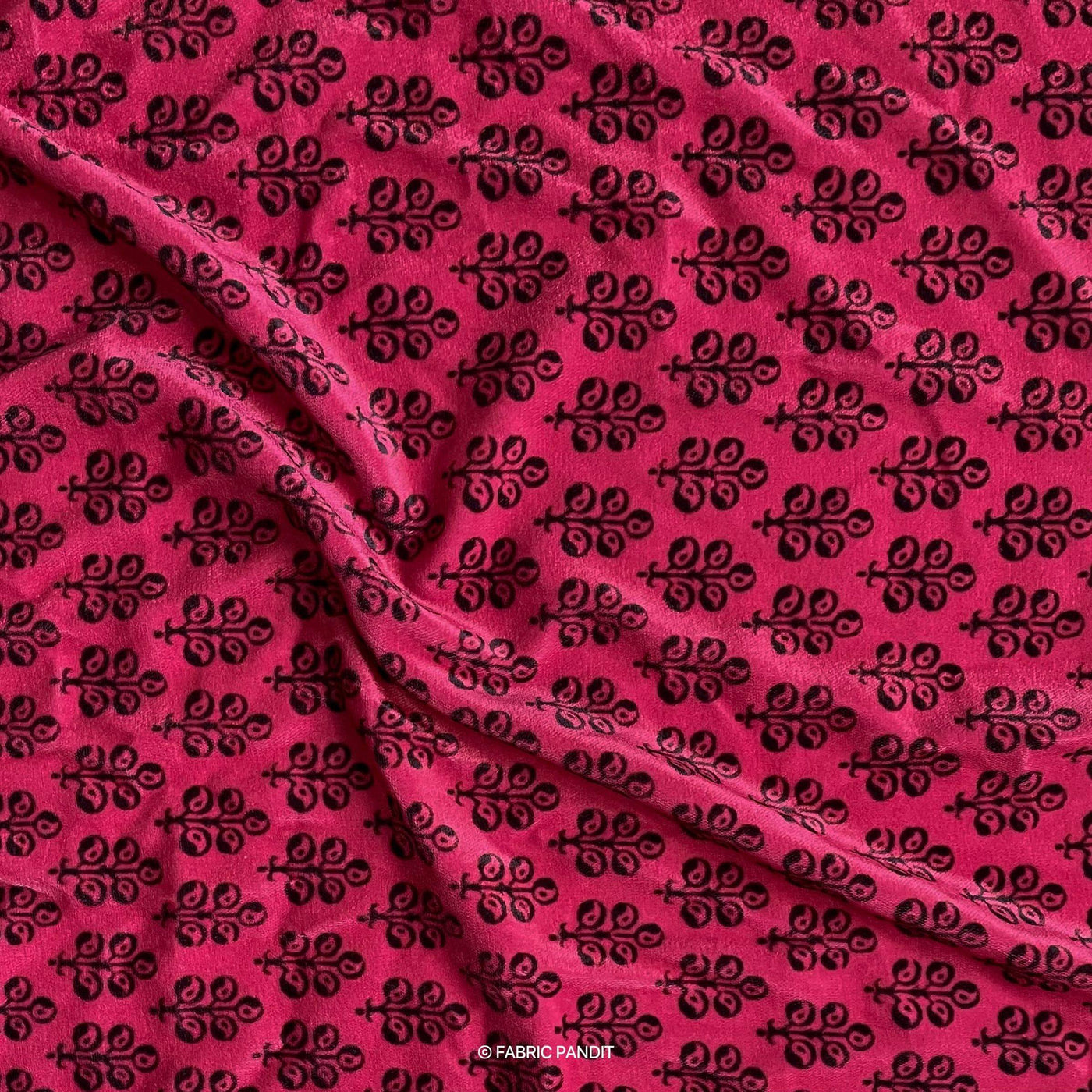 Fabric Pandit Fabric Blush Pink Florak Bagh Digital Print Pure Velvet Fabric (Width 44 Inches)