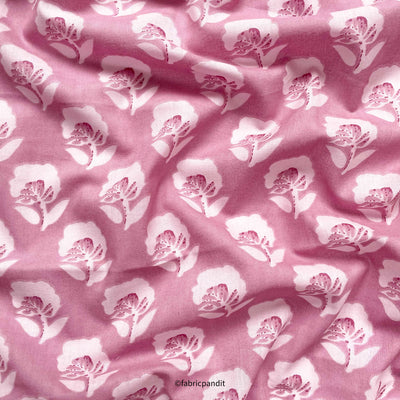 Fabric Pandit Fabric Blush Pink & Off-White Poppy Garden Hand Block Printed Pure Cotton Modal Fabric (Width 42 inches)