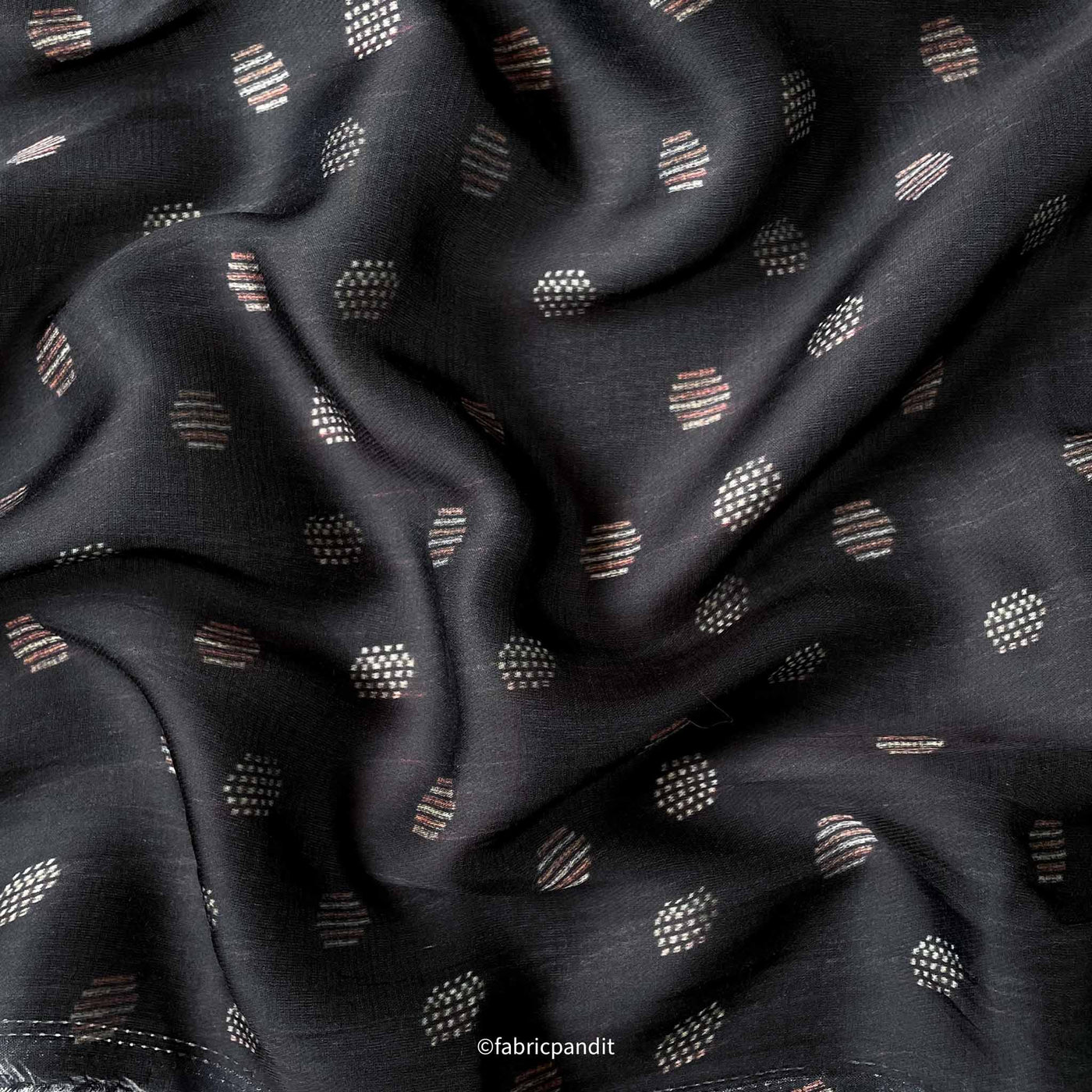 Fabric Pandit Fabric Bold Black Geometric Texture Digital Printed Pure Munga Satin Fabric (Width 44 Inches)