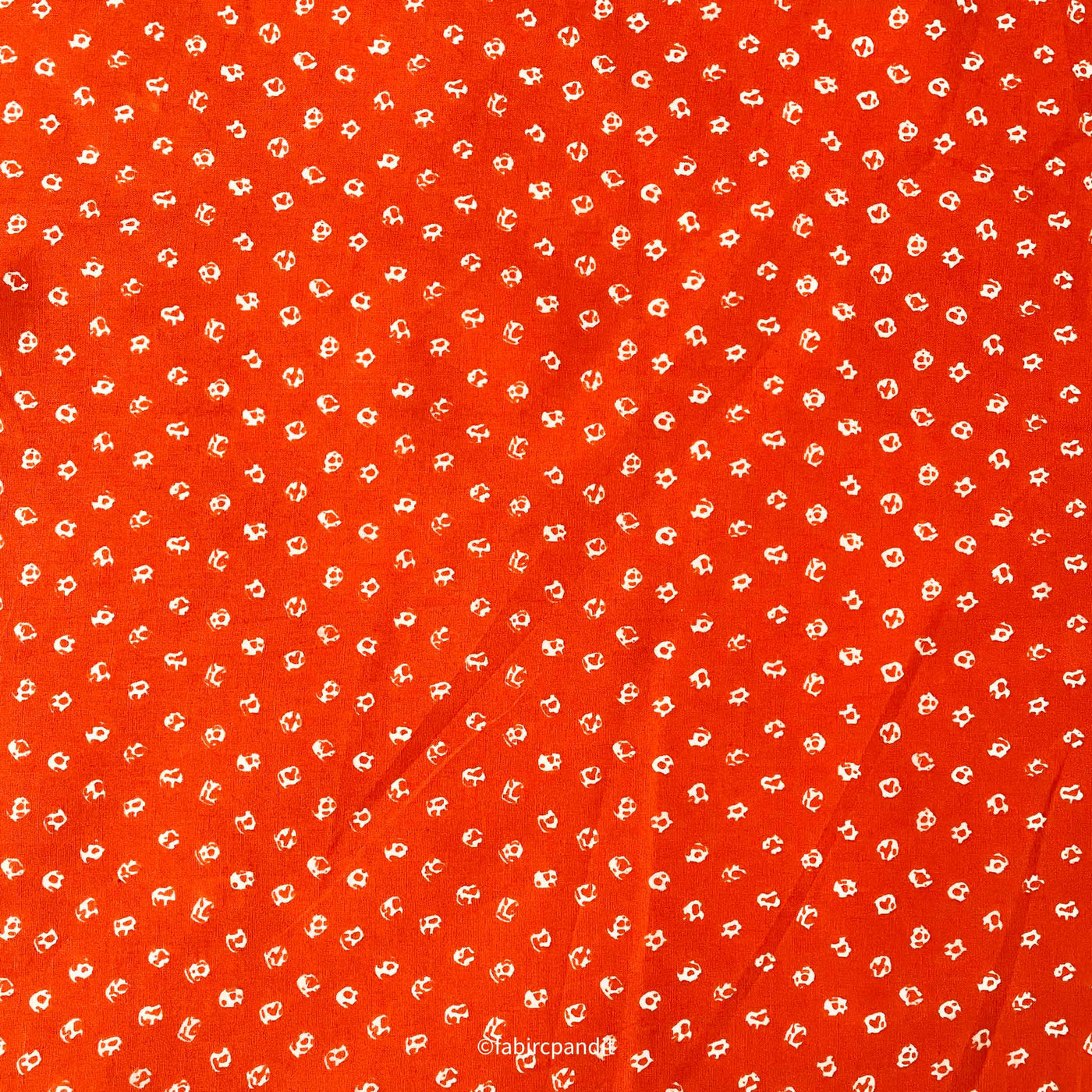 Fabric Pandit Fabric Bright Orange Bandhani Pattern Hand Block Printed Pure Cotton Fabric (Width 43 inches)