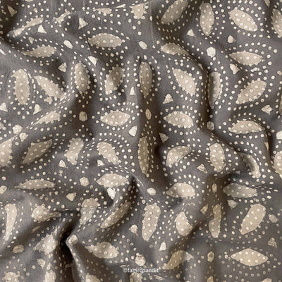 Fabric Pandit Fabric Brown Indigo Dabu Natural Dyed Dots & Petals Hand Block Printed Cotton Fabric (Width 43 inches)