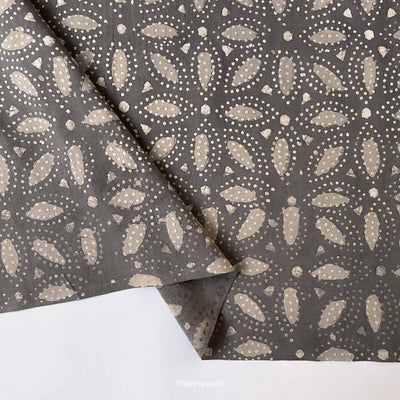 Fabric Pandit Fabric Brown Indigo Dabu Natural Dyed Dots & Petals Hand Block Printed Cotton Fabric (Width 43 inches)