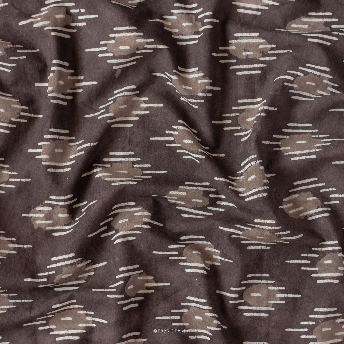 Fabric Pandit Fabric Brown Indigo Dabu Natural Dyed Geometrical Abstract Printed Pure Cotton Fabric (Width 44 Inches)