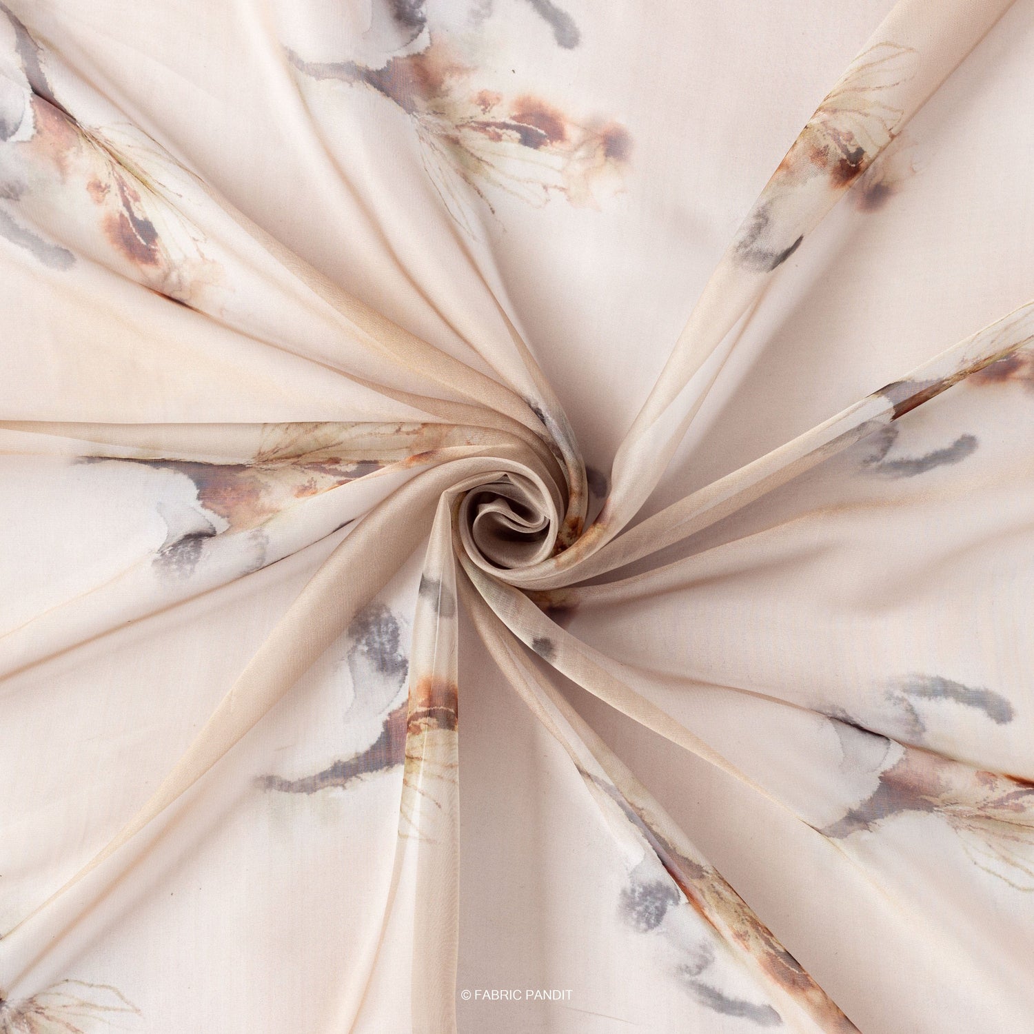 Fabric Pandit Fabric Caramel Color Breezy Leaves Digital Printed Taby silk Fabric (Width 44 Inches)