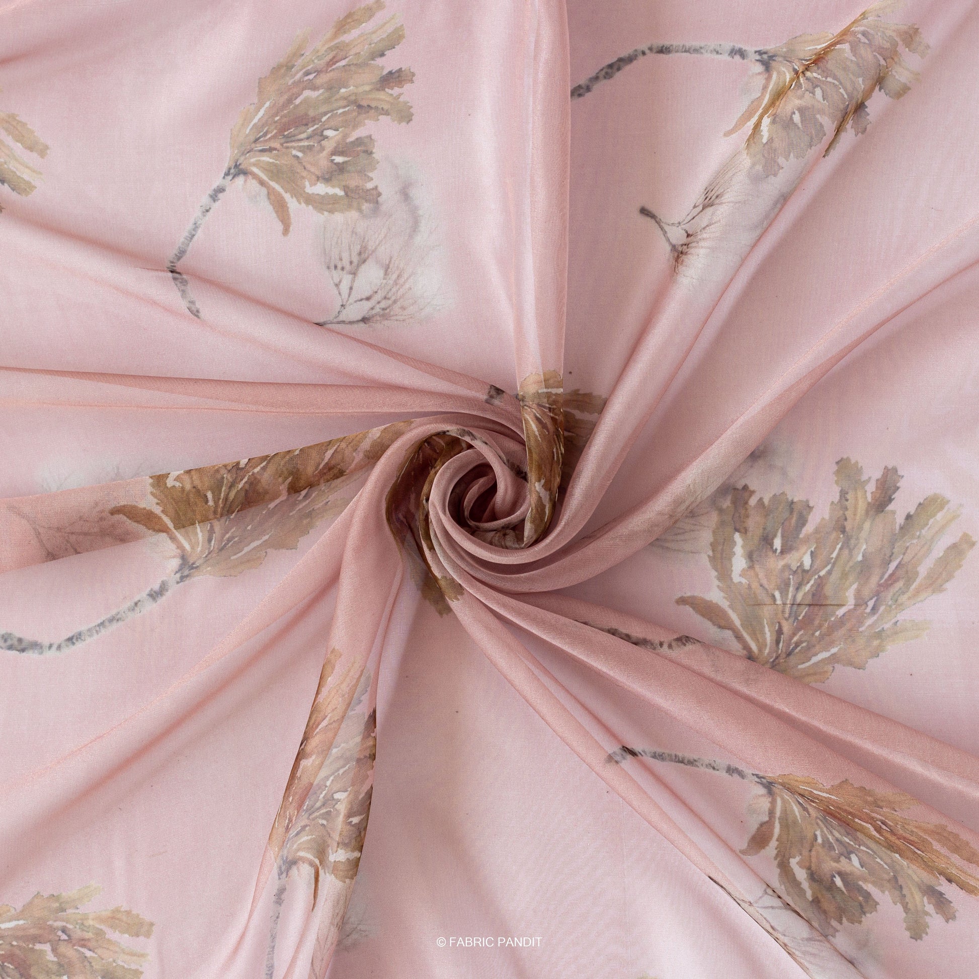 Fabric Pandit Fabric Carnation Pink Singing Leaves Digital Printed Taby silk Fabric (Width 44 Inches)