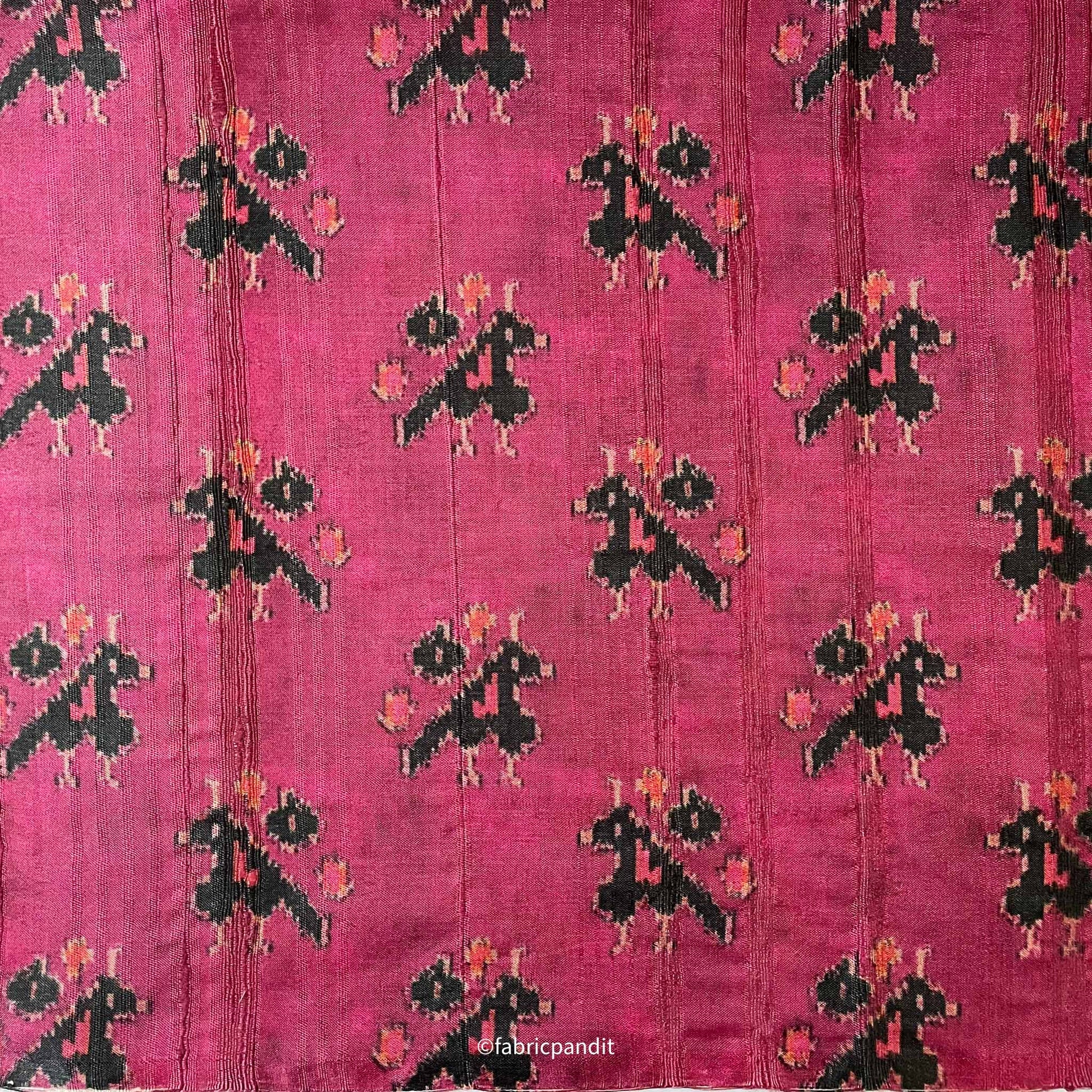 Fabric Pandit Fabric Classic Magenta Abstract Parrot Digital Printed Tussar Silk Fabric (Width 44 Inches)