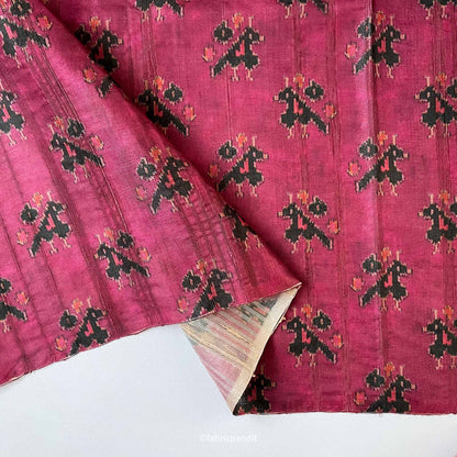 Fabric Pandit Fabric Classic Magenta Abstract Parrot Digital Printed Tussar Silk Fabric (Width 44 Inches)