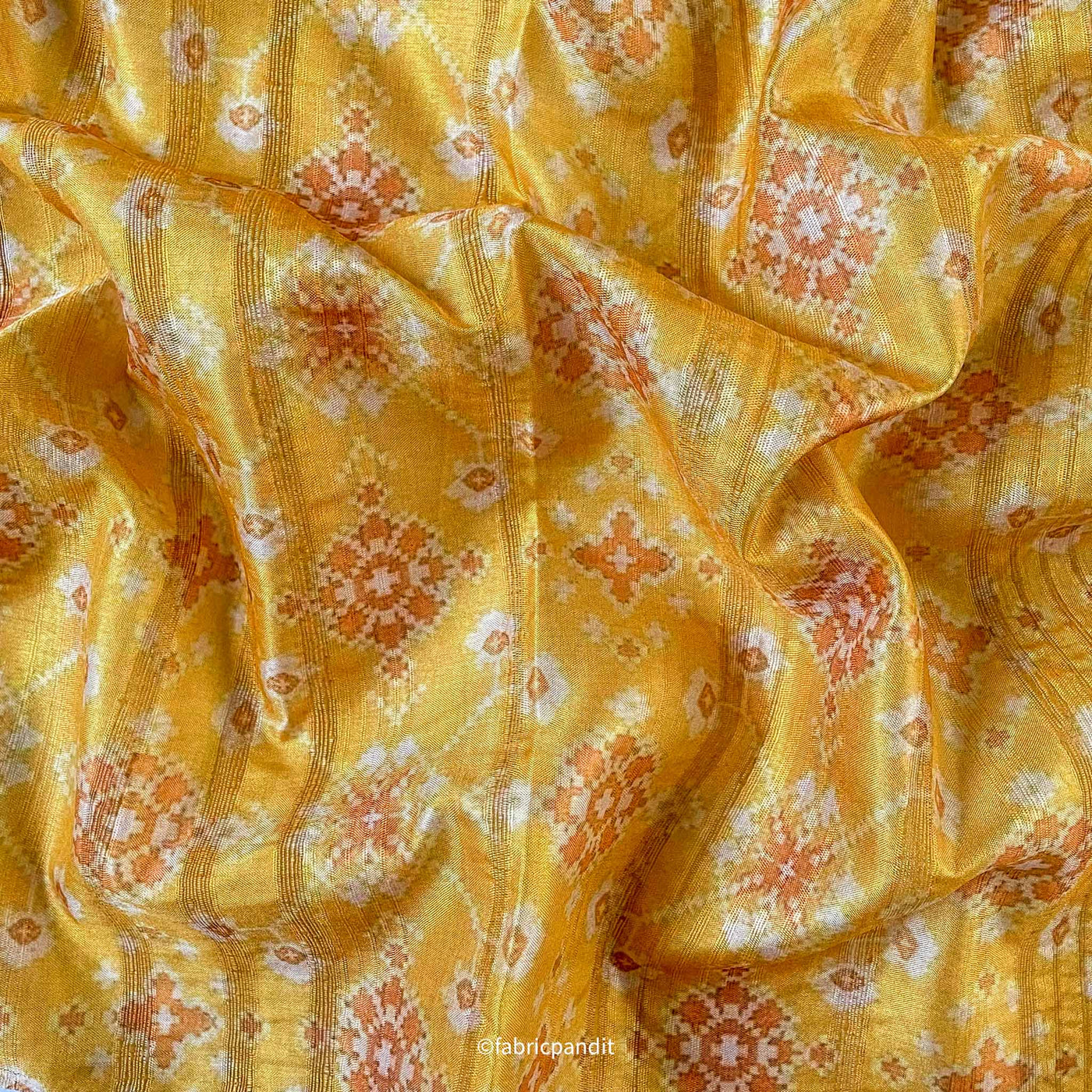 Fabric Pandit Fabric Classic Yellow Abstract Patola Digital Printed Tussar Silk Fabric (Width 44 Inches)