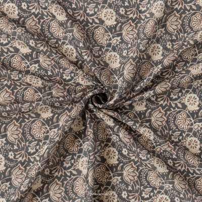 Fabric Pandit Fabric Coffee Brown And Beige Continuous Floral Pattern Digital Printed Poly Blend Linen Slub Fabric (Width 44 Inches)