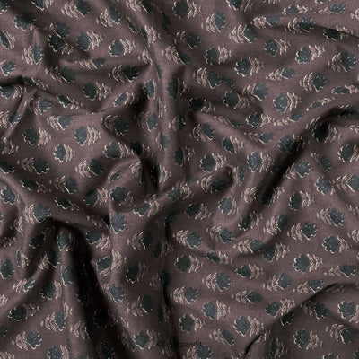 Fabric Pandit Fabric Coffee Brown Mini Floral Hand Block Printed Pure Cotton Fabric (Width 42 inches)