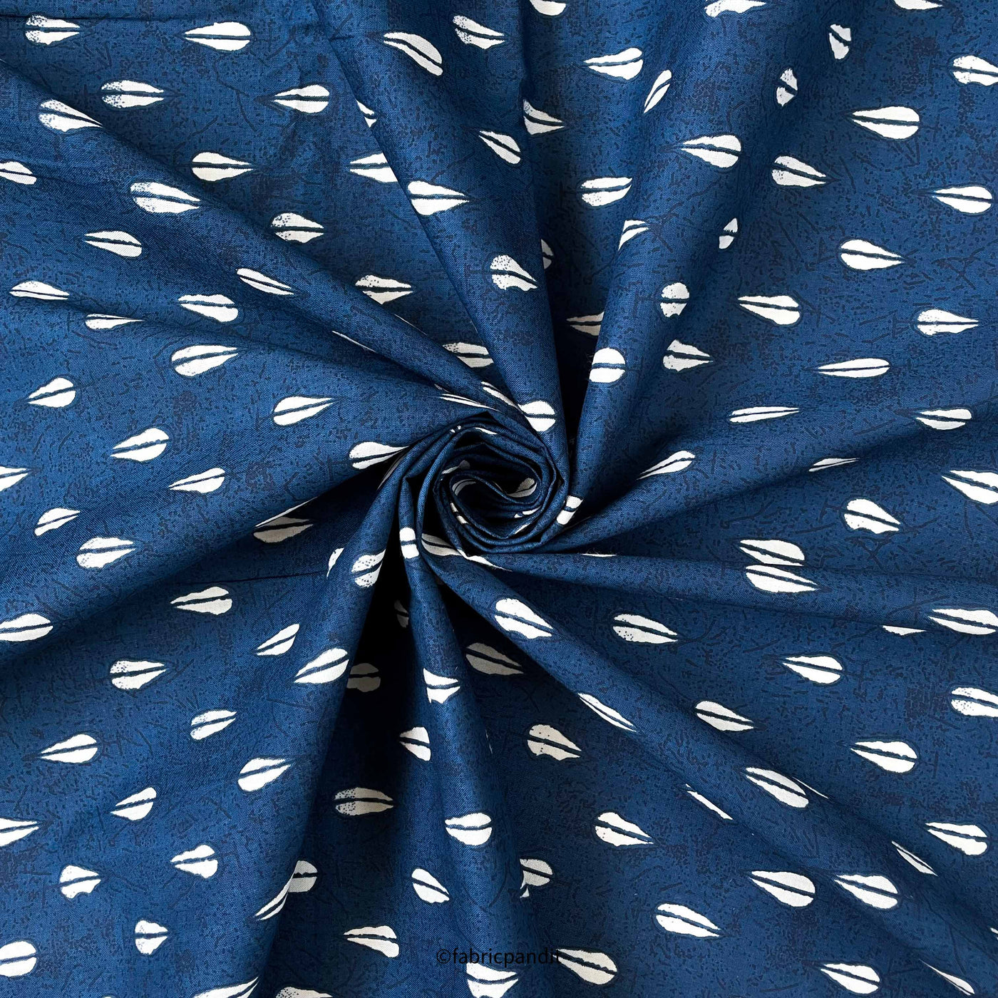 Fabric Pandit Fabric Dark Blue & Off-White Abstract Leaves Hand Block Printed Pure Cotton Fabric (Width 42 inches)