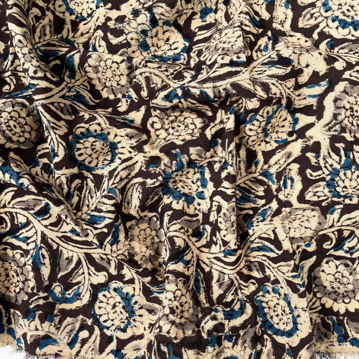 Fabric Pandit Fabric Dark Brown & Beige Flower Vines Pure Ajrakh Natural Dyed Hand Block Printed Pure Cotton Fabric (Width 42 inches)