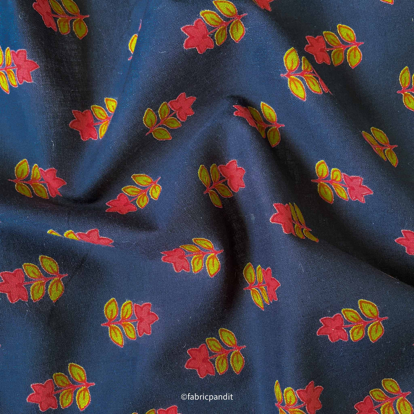 Fabric Pandit Fabric Deep Blue and Peach Star Flower Hand Block Printed Pure Cotton Fabric (Width 42 Inches)