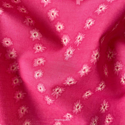 Fabric Pandit Fabric Deep Pink and Cream Abstract Zig-Zig Hand Block Printed Pure Cotton Fabric (Width 43 inches)