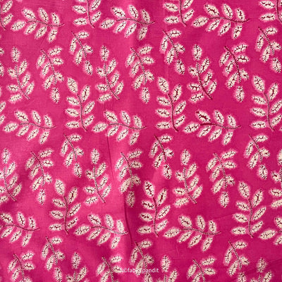 Fabric Pandit Fabric Deep Pink and Cream Leaves and Petals All Over Hand Block Printed Pure Cotton Fabric (Width 43 inches)