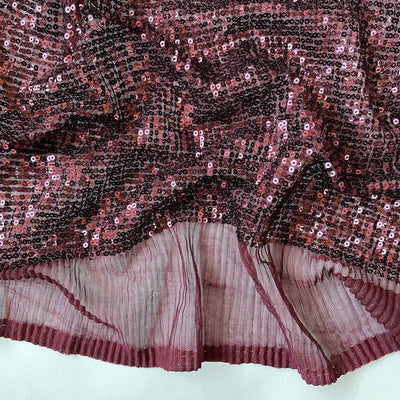 Fabric Pandit Fabric Deep Wine Small Sequence on Crushed Soft Net Imported Fabric (Width 60 Inches)