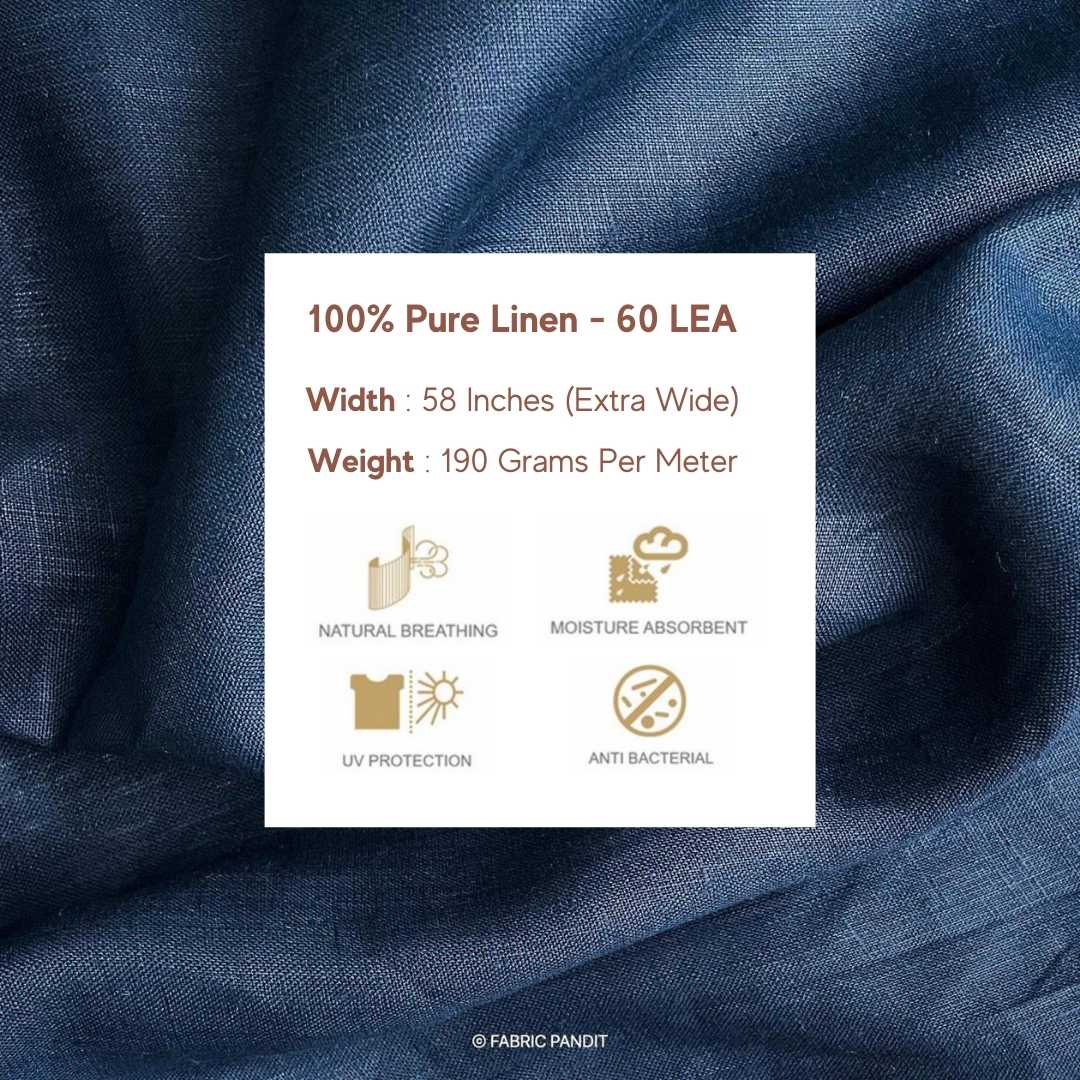 Fabric Pandit Fabric Denim blue Plain Premium 60 Lea Pure Linen Fabric (Width 58 inch)